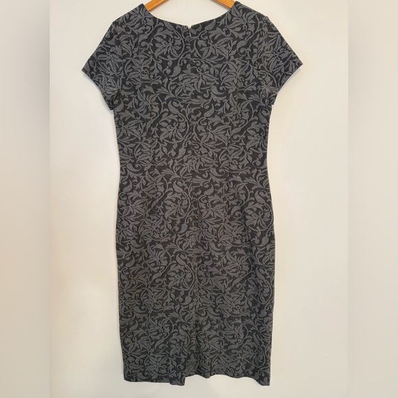 Ann Taylor Factory Gray Leaf Jacquard Short Sleeve Sheath Dress - Picture 2 of 5